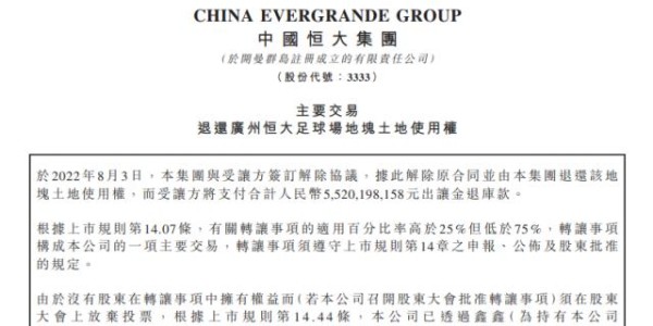 开云-莲花烂尾！恒大退还广州恒大足球场地块收回55.2亿